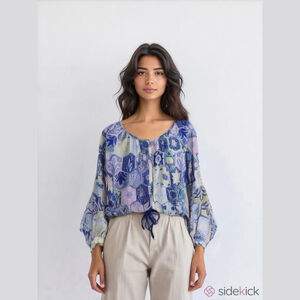 TALBOTS Women's Pastel Floral Button Up Blouse Lightweight Cotton Sz XL